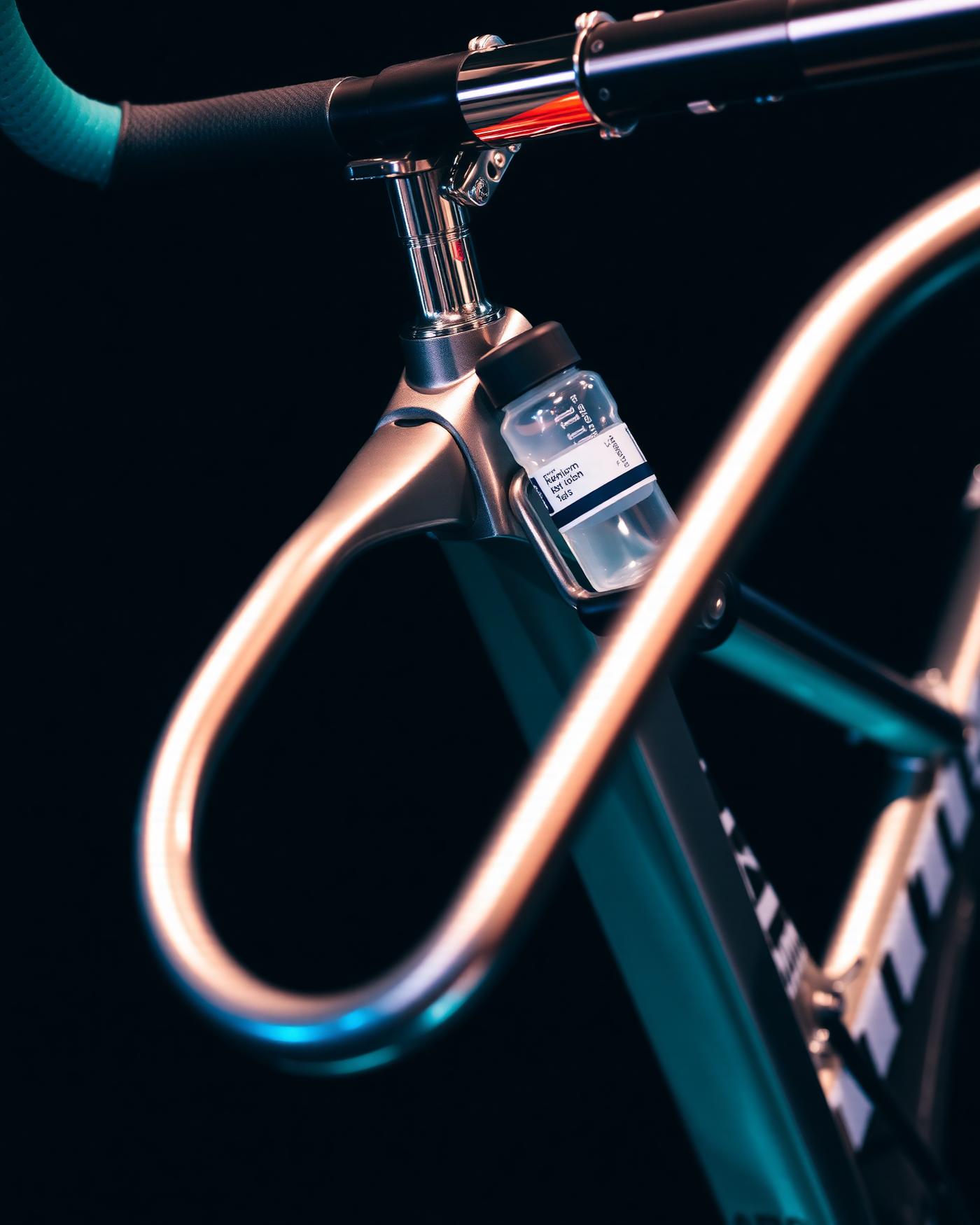 Close-up of a cycling bike handlebar and frame under warm rim light